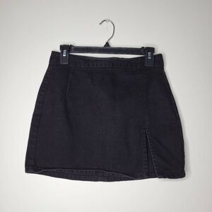 Lioness Black Denim Mini Skirt Size Small Front Slit Y2K Grunge